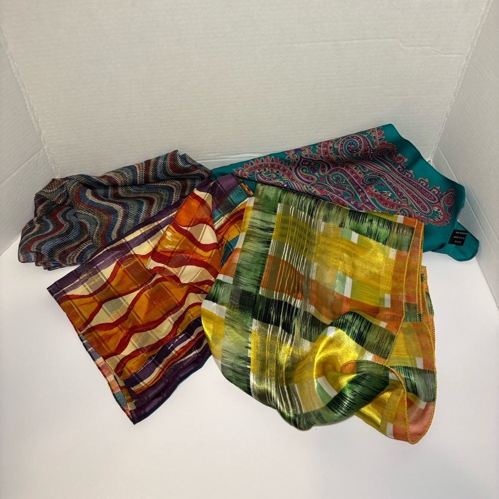 Scarves Set Of 4 Retro Abstract Paisley Colorful Vintage Scarves Italy